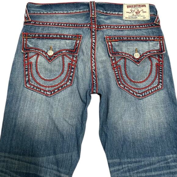 True Religion Red Chainstitch Ricky Straight Jeans - Picture 4 of 8